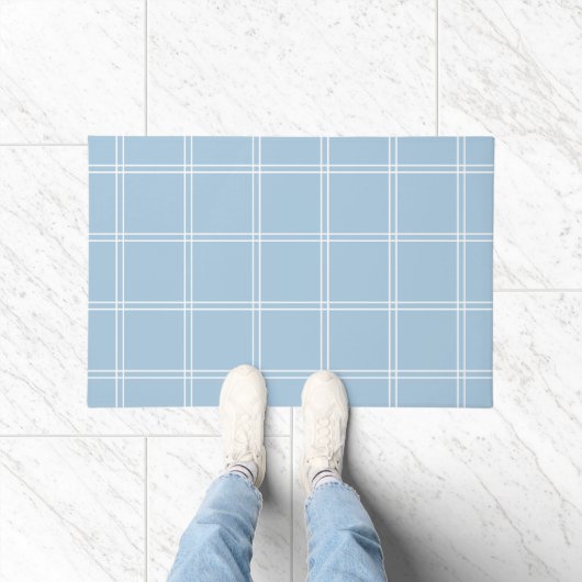 Sky Blue and White Windowpane Check Deurmat (Binnen)