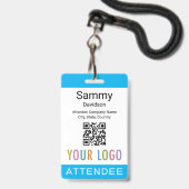 Sky Blue Attendee Badge Event Gast QR Code Logo (Voorkant met koord)