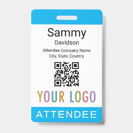 Sky Blue Attendee Badge Event Gast QR Code Logo (Voorkant)
