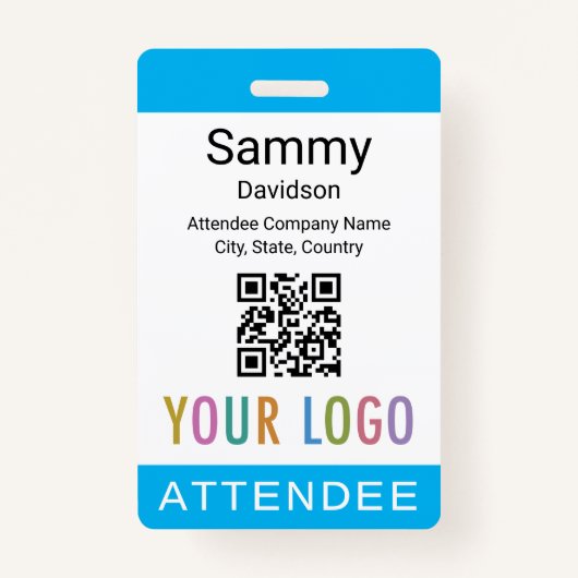 Sky Blue Attendee Badge Event Gast QR Code Logo (Voorkant)