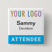 Sky Blue Attendee Badge Event Logo Pinback Square Vierkante Button 5,1 Cm (Voorkant)