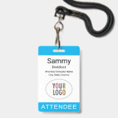 Sky Blue Attendee Badge Logo Lanyard Clip Reel (Voorkant met koord)