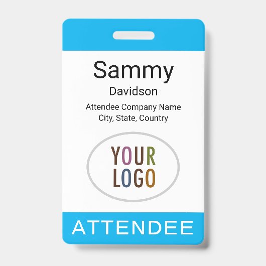 Sky Blue Attendee Badge Logo Lanyard Clip Reel (Voorkant)
