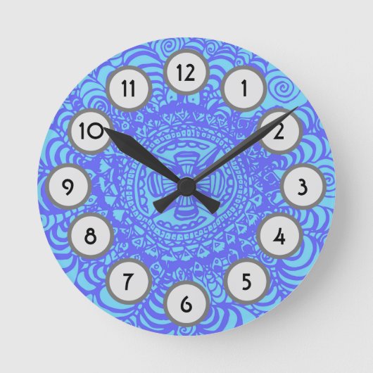 Sky Blue Aztec Mandala Clock Ronde Klok (Voorkant)