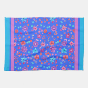 Sky Blue Background Flower-Power Kitchen Towel Theedoek