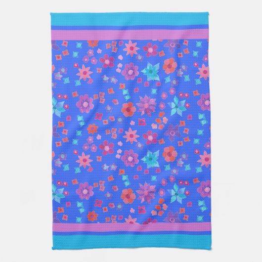 Sky Blue Background Flower-Power Kitchen Towel Theedoek (Verticaal)