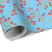 Sky Blue Background met Red Fruit Wrapping Paper Cadeaupapier (Rol Hoek)