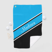 Sky Blue Black Diagonal Stripe Script Name Golfhanddoek (Insitu)