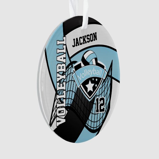 Sky Blue, Black en White Volleyball 🏐 ❤ Ornament (voorkant)
