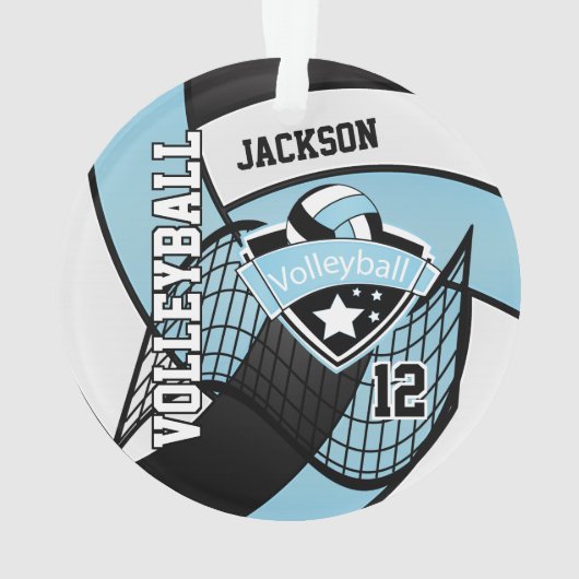 Sky Blue, Black en White Volleyball 🏐 ❤ Ornament (achterkant)
