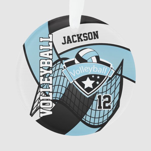 Sky Blue, Black en White Volleyball 🏐 ❤ Ornament (voorkant)