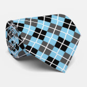 Sky Blue, Black, Grey & White Argyle Print Necktie Stropdas (Opgerold)