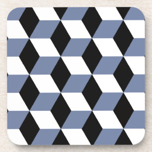 Sky Blue Black & White 3D Cubes Patroon Bier Onderzetter