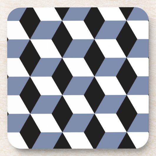 Sky Blue Black & White 3D Cubes Patroon Bier Onderzetter (Voorkant)