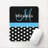 Sky Blue Black White Polka Dot Monogram Muismat (Met muis)