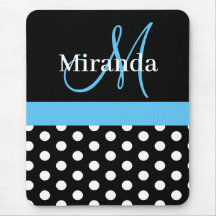 Sky Blue Black White Polka Dot Monogram Muismat