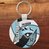 Sky Blue, Black & White Volleyball Design Sleutelhanger (Achterkant)