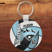 Sky Blue, Black & White Volleyball Design Sleutelhanger (Voorkant)
