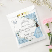 Sky Blue Bloemen Prinses Jurk Zilver Quinceañera Bedankzakje (Gezegeld)