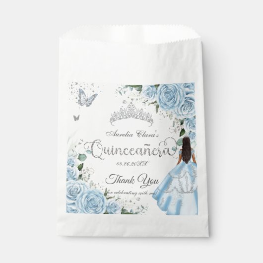 Sky Blue Bloemen Prinses Jurk Zilver Quinceañera Bedankzakje (Voorkant)