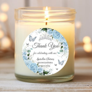 Sky Blue Bloemen Prinses Jurk Zilver Quinceañera Ronde Sticker