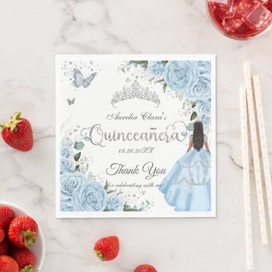 Sky Blue Bloemen Prinses Jurk Zilver Quinceañera Servet (Insitu)