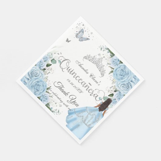 Sky Blue Bloemen Prinses Jurk Zilver Quinceañera Servet (Hoek)