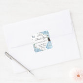 Sky Blue Bloemen Prinses Jurk Zilver Quinceañera Vierkante Sticker (Envelop)