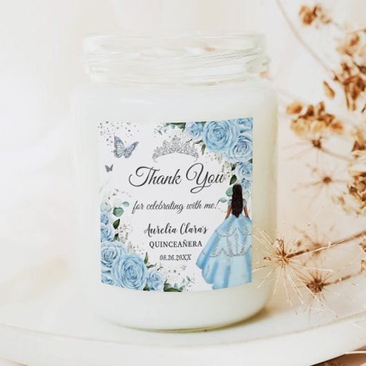 Sky Blue Bloemen Prinses Jurk Zilver Quinceañera Vierkante Sticker