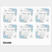 Sky Blue Bloemen Prinses Jurk Zilver Quinceañera Vierkante Sticker (Vel)