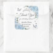 Sky Blue Bloemen Prinses Jurk Zilver Quinceañera Vierkante Sticker (Tas)