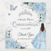 Sky Blue Bloemen Prinses Jurk Zilver Quinceañera Wijn Etiket (Enkel label)