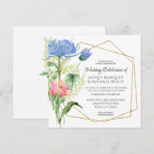 Sky Blue Blush Roze Eenvoudige Moderne Bloemen Huw Kaart (Voorkant / Achterkant)