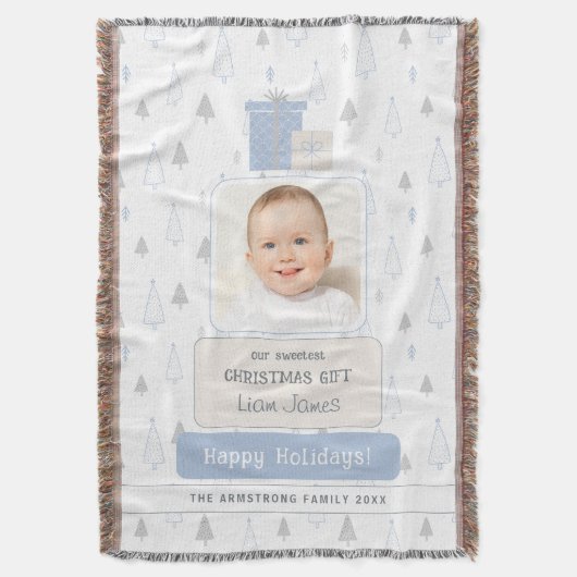 Sky Blue Boho Baby's 1st Photo Christmas Deken (Voorkant Verticaal)