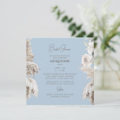 Sky Blue Boho White Floral Square Vrijgezellenfees Kaart (Staand voorkant)