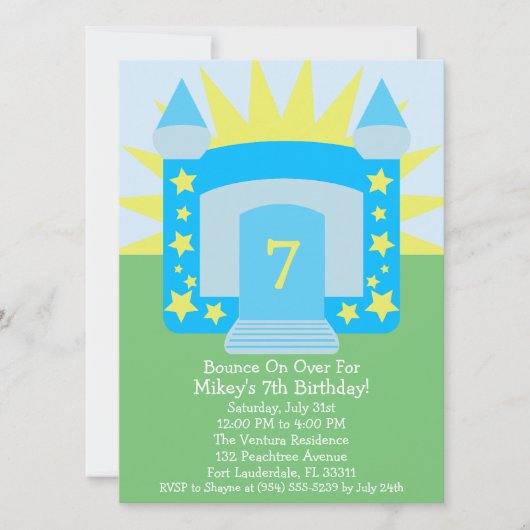 Sky Blue Bounce on Over Moon Bounce Birthday Party Kaart (Voorkant)
