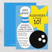Sky Blue Bowling Bash Bowling Birthday Party Kaart (Voorkant / Achterkant)