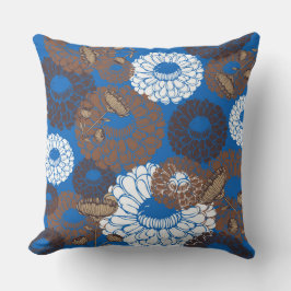 Sky Blue Broun Flower Throw Pillow Kussen