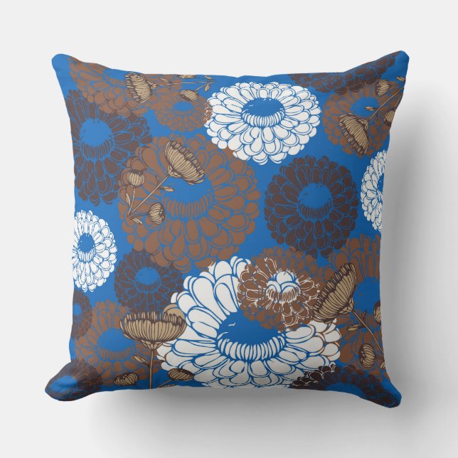 Sky Blue Broun Flower Throw Pillow Kussen (Voorkant)