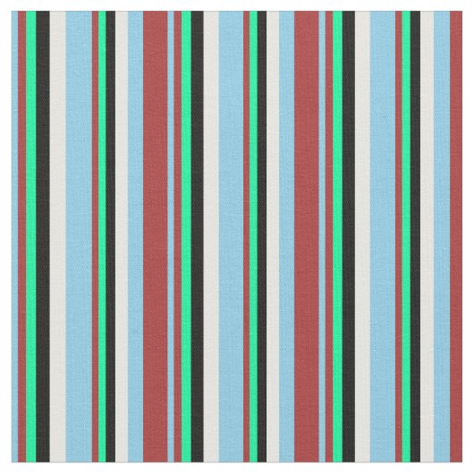 Sky Blue, Brown, Green, Black & White Pattern Stof (Close Up)