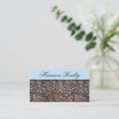 Sky Blue Brown Roos Damask Lace Visitekaartjes (Staand voorkant)