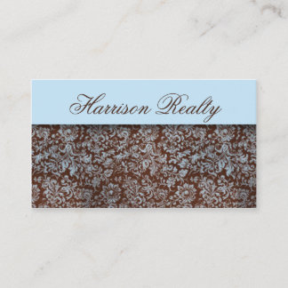 Sky Blue Brown Roos Damask Lace Visitekaartjes