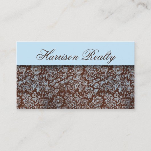 Sky Blue Brown Roos Damask Lace Visitekaartjes (Voorkant)