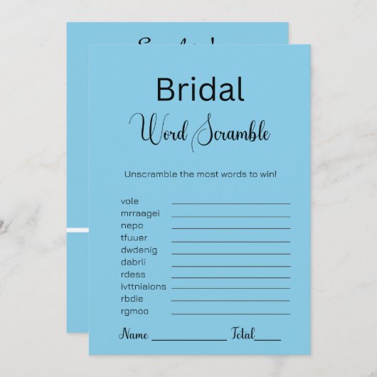 Sky Blue Bruids Word Scramble spel Kaart (Voorkant / Achterkant)
