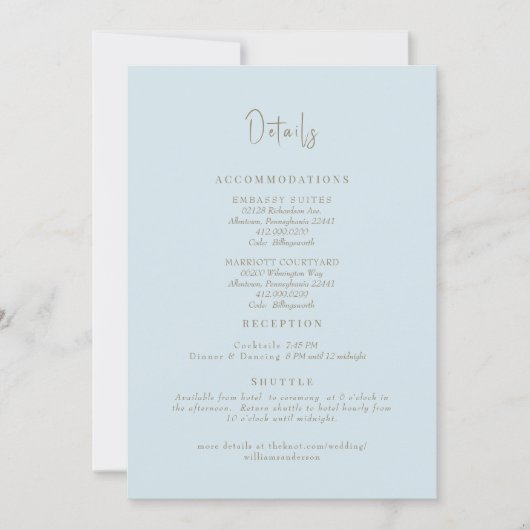 Sky Blue bruiloft details behuizing Kaart (Voorkant)