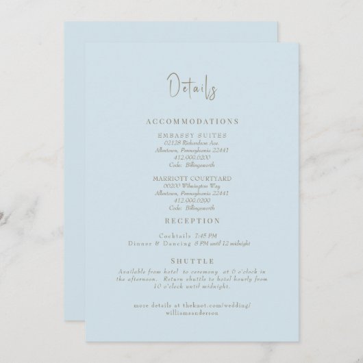 Sky Blue bruiloft details behuizing Kaart (Voorkant / Achterkant)