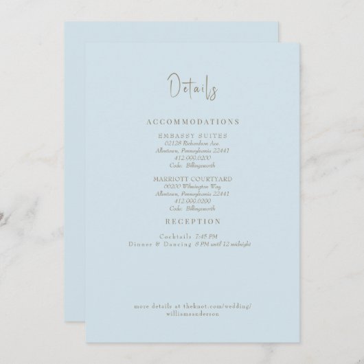 Sky Blue Bruiloft Details II Behuizing Kaart (Voorkant / Achterkant)