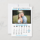 Sky Blue Calendar & Photo Wedding Save Our Date Kaart (Voorkant)