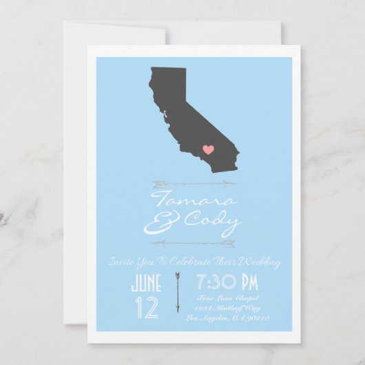 Sky Blue California Wedding Invitation Kaart (Voorkant)