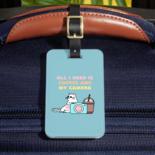 Sky Blue Cat&Camera Bagagelabel